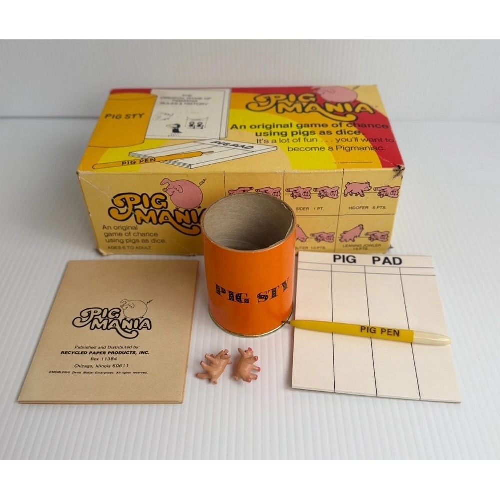 Vintage Pig Mania Original Game of Chance Using Pigs as Dice Complete 1977